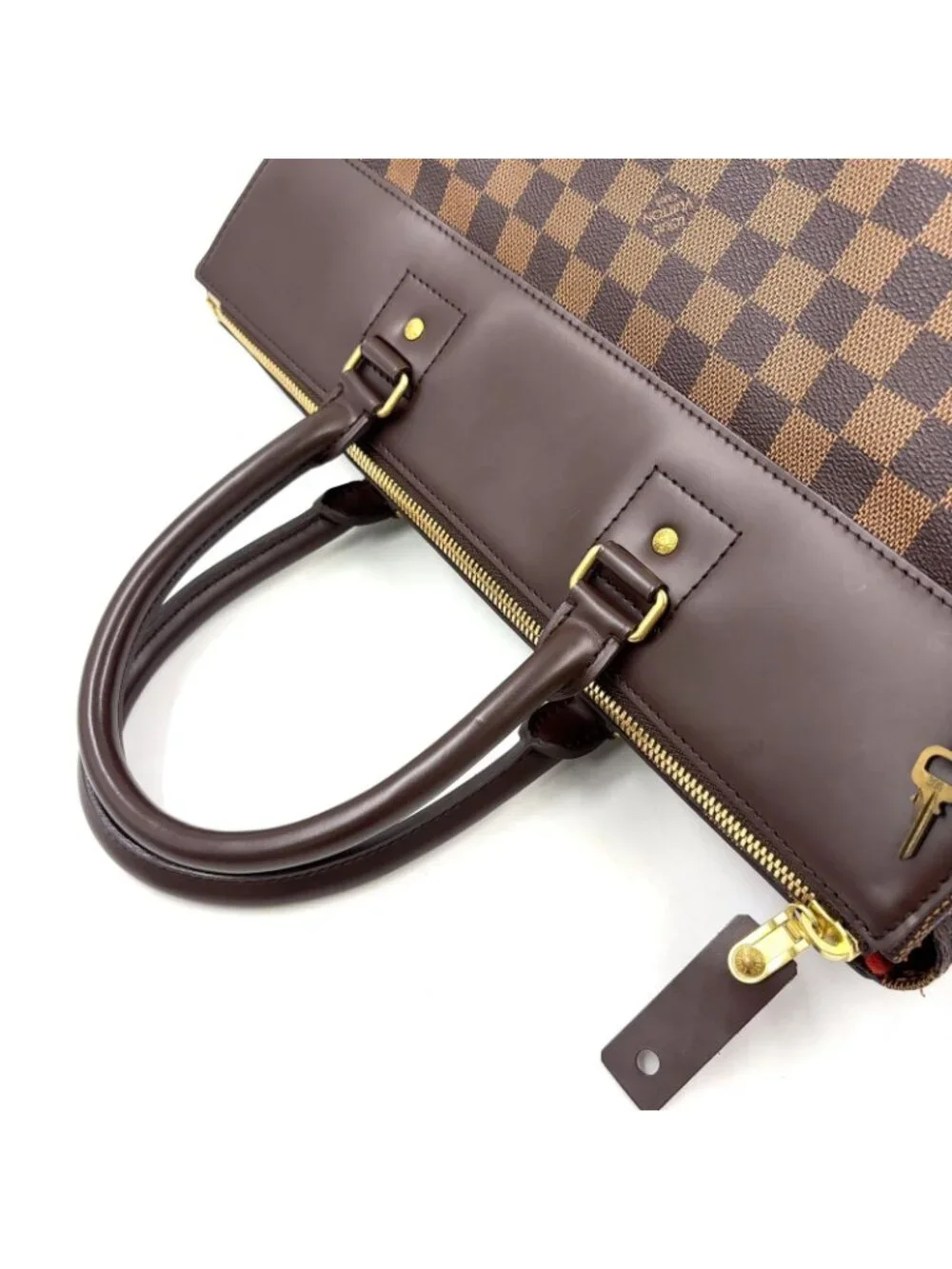 Louis Vuitton Greenwich PM Damier Ebene Leather Brown Boston Bag Gold